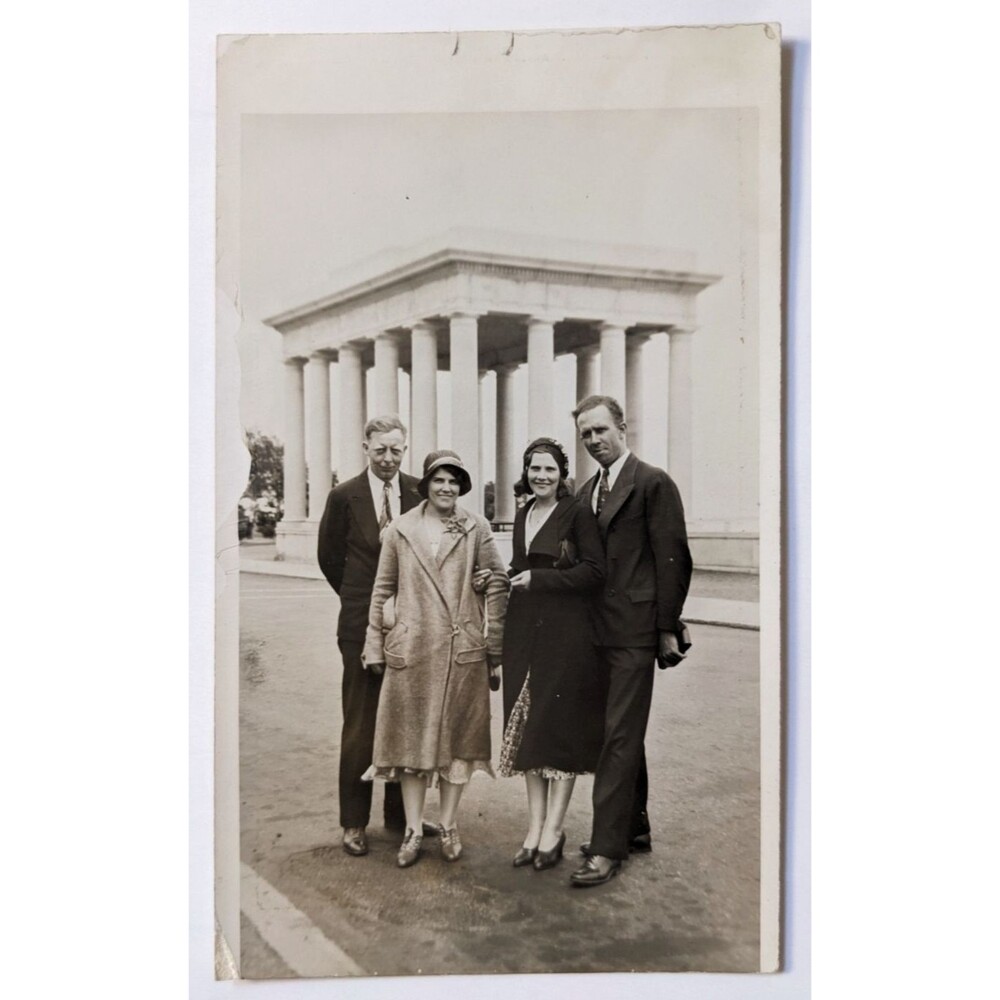 Tourist Group‎ at Plymouth Rock Portico Massachusetts Souvenir RPPC c1920s-30s